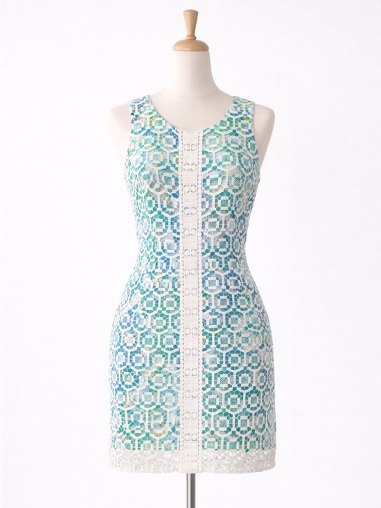 Lilly Pulitzer Dresses & Skirts - Lilly Pulitzer Blue-Green Lace Sheath Dress with White Trim